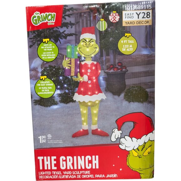 4 Ft The Grinch LED Tinsel Yard Sculpture How The Grinch Stole Christmas Decor - Picture 5 of 6